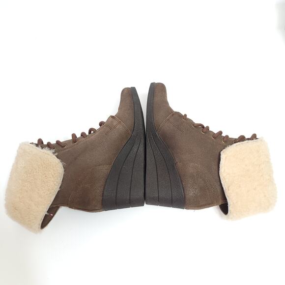 Ugg Zea Boots Wedge Size 5 Womens Boot Brown Fur Lined - Picture 6 of 11